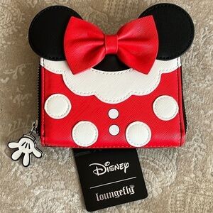 Brand New Disney Loungefly Minnie Mouse Bifold Zip Around Wallet Ears Red Bow